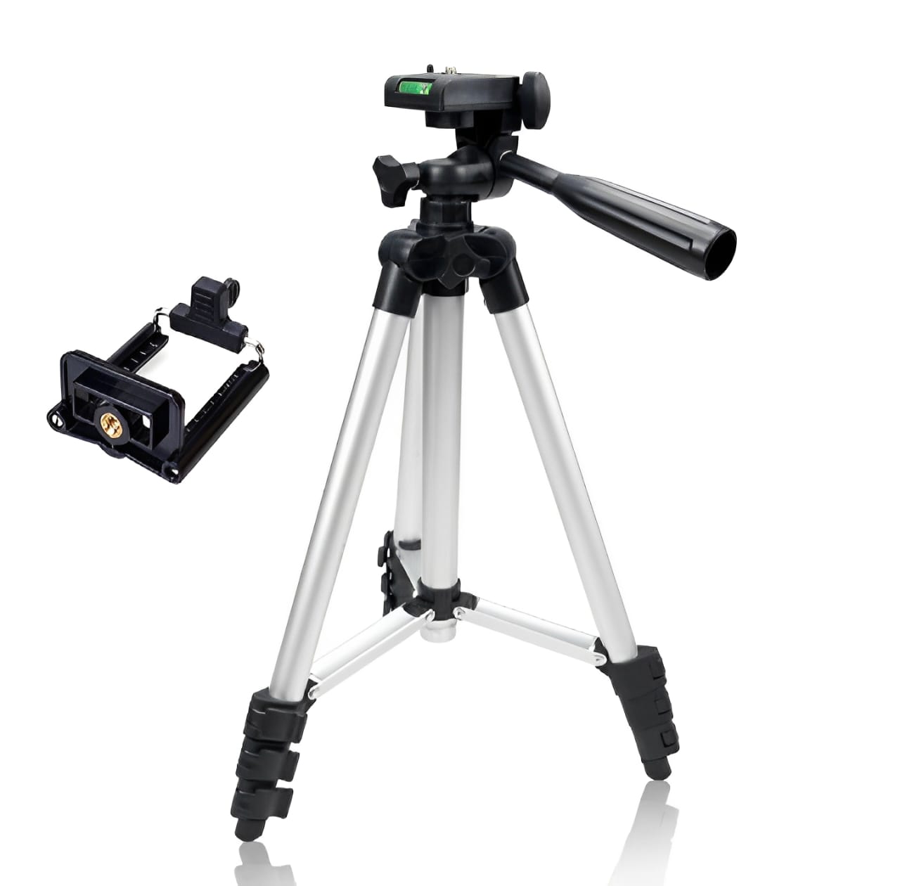 Pack Of 03 3.5 Feet Adjustable Tripod Stand for Mobile Phones and Cameras with Mobile Holder, Portable DSLR Stand for Vlogging, Universal Silver Model 3110 and Bag