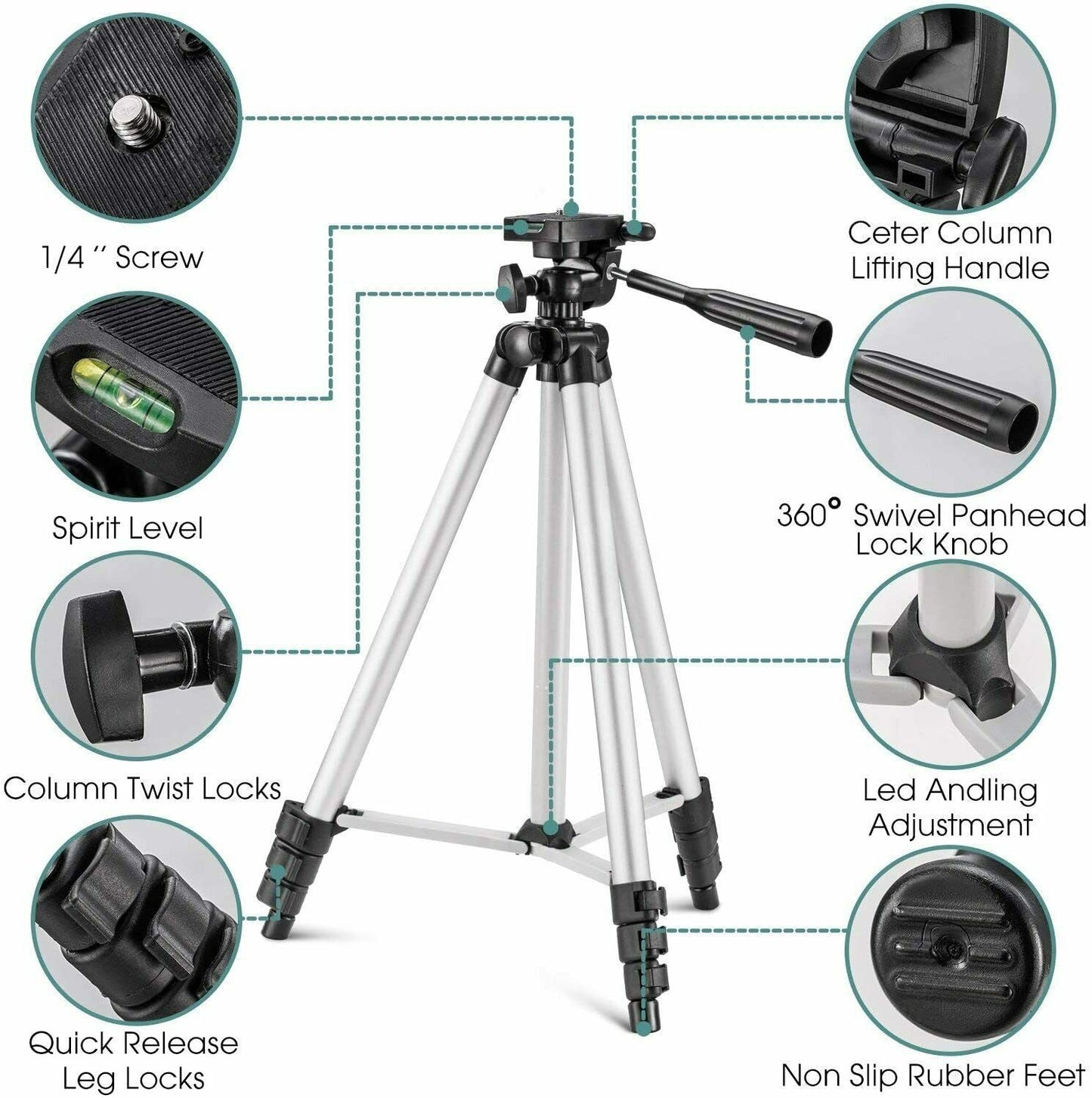 Pack Of 03 3.5 Feet Adjustable Tripod Stand for Mobile Phones and Cameras with Mobile Holder, Portable DSLR Stand for Vlogging, Universal Silver Model 3110 and Bag